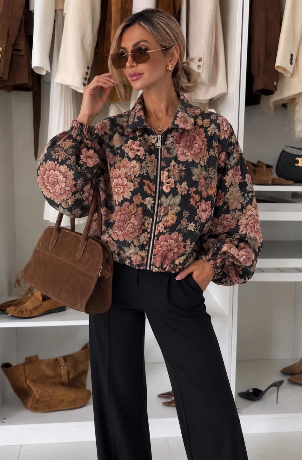 PHILLIPPA FLORAL BOMBER BLACK