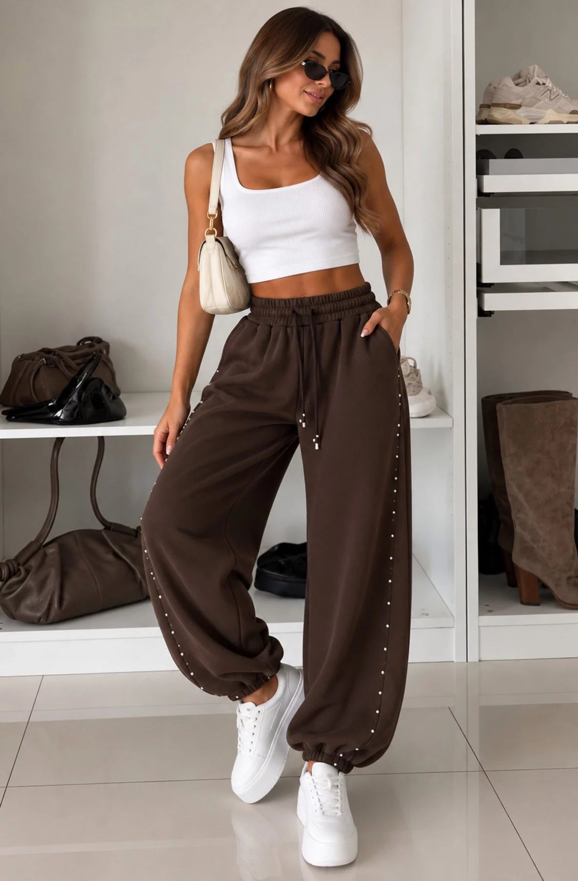 CORALIE STUD BALLOON TROUSER BROWN