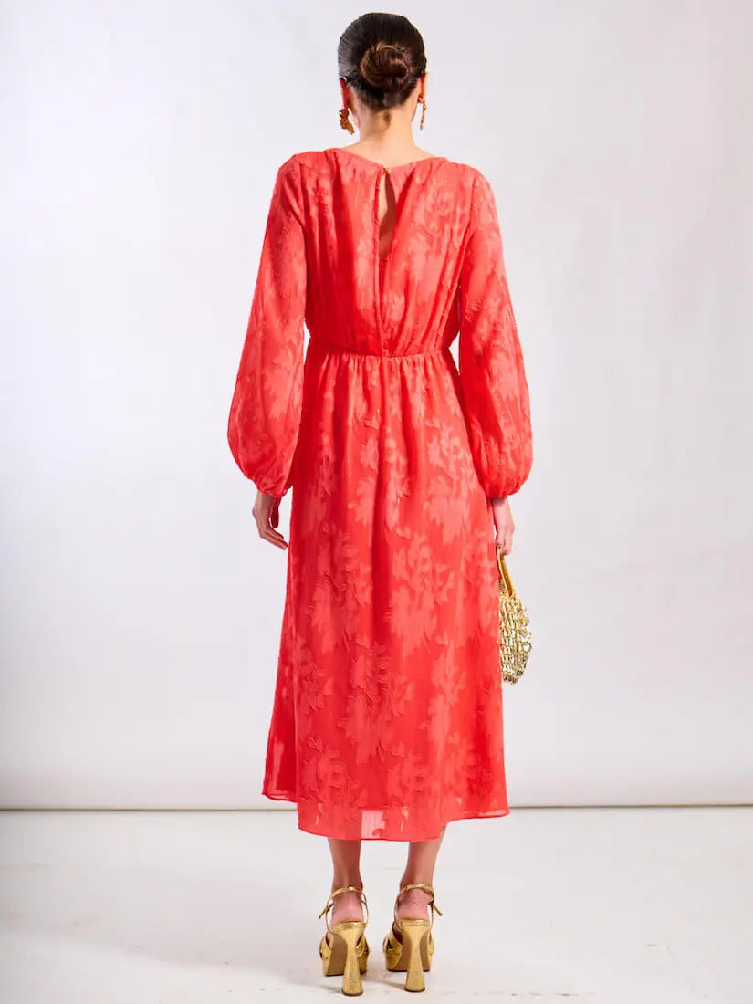 CORAL JAQUARD MAXI DRESS
