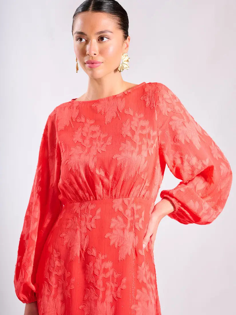 CORAL JAQUARD MAXI DRESS