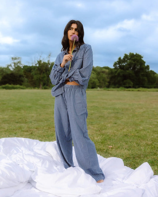 GINGHAM BLUE LONG PYJAMA SET
