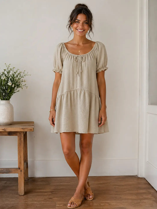 CRINKLE COTTON DRESS BEIGE