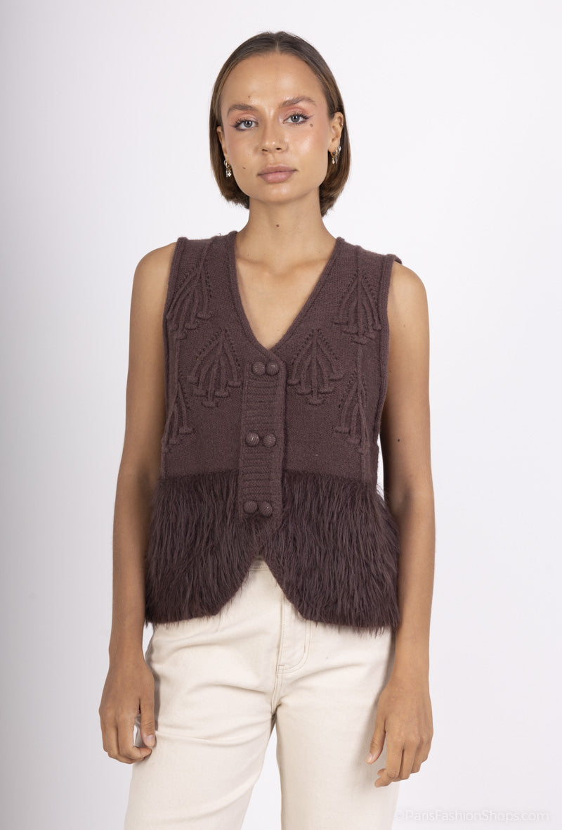 BETSY FRINGED VEST CHOCOLATE