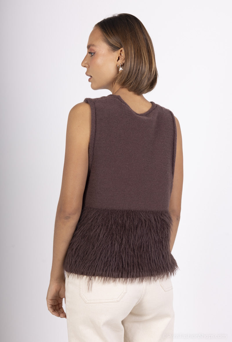 BETSY FRINGED VEST CHOCOLATE