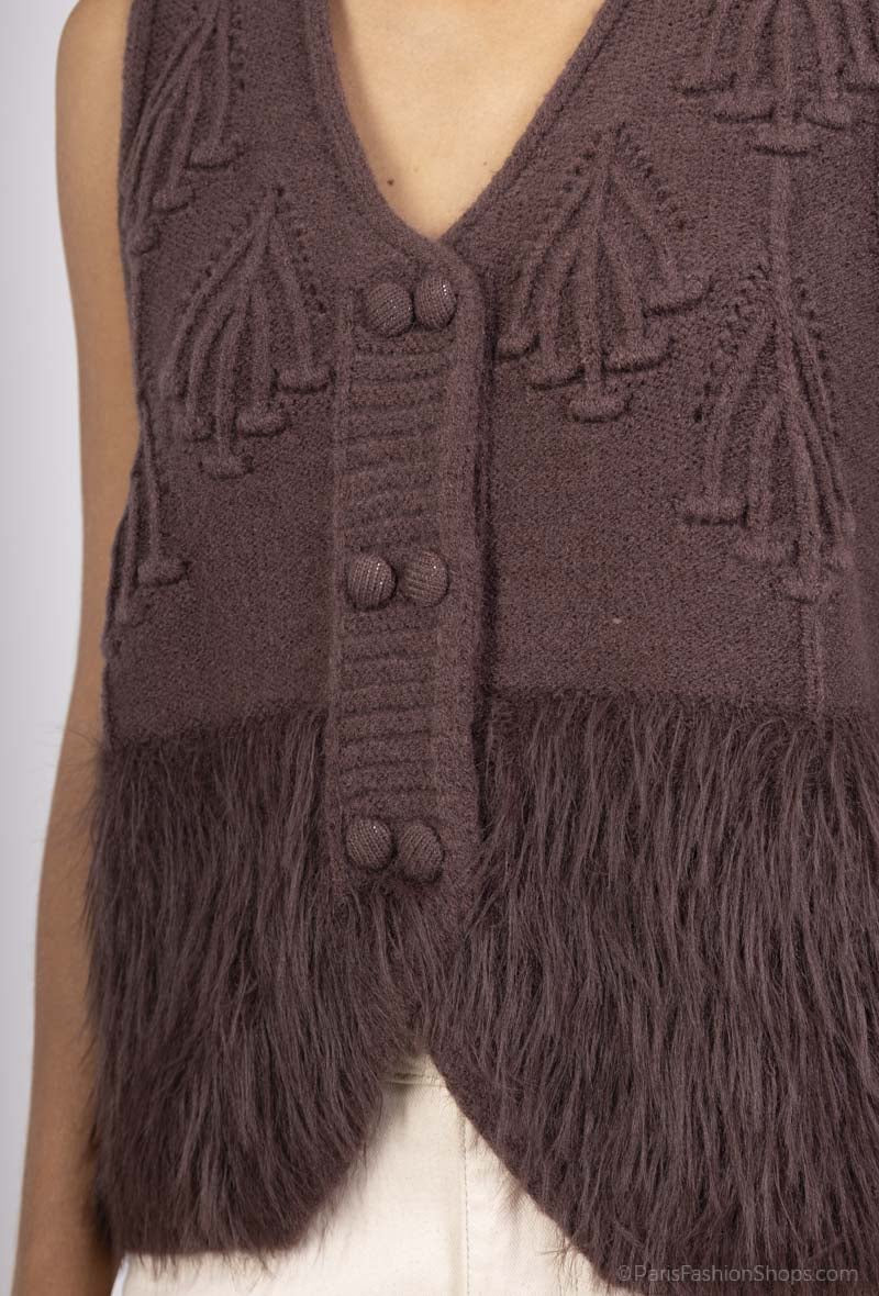 BETSY FRINGED VEST CHOCOLATE