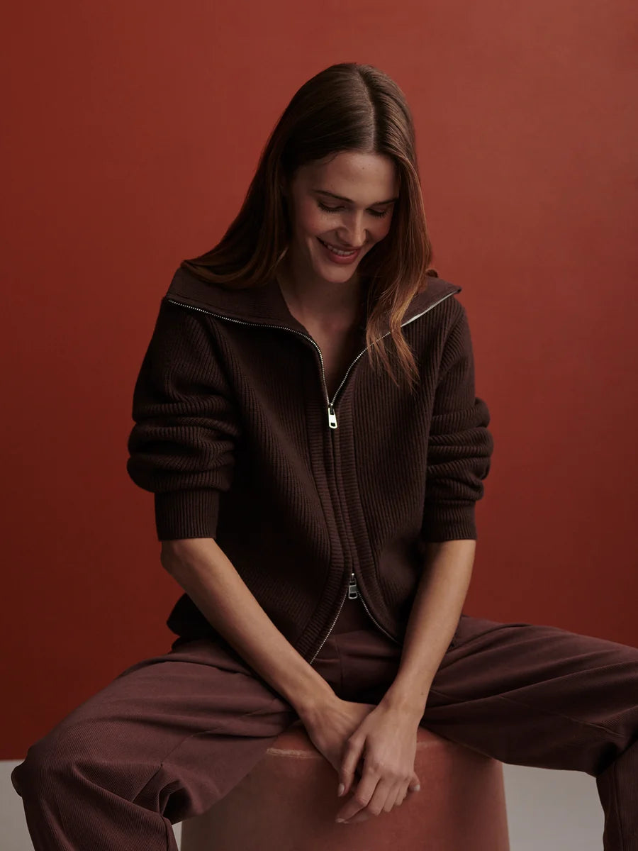 ENRICO ZIP KNIT COFFEE BEAN