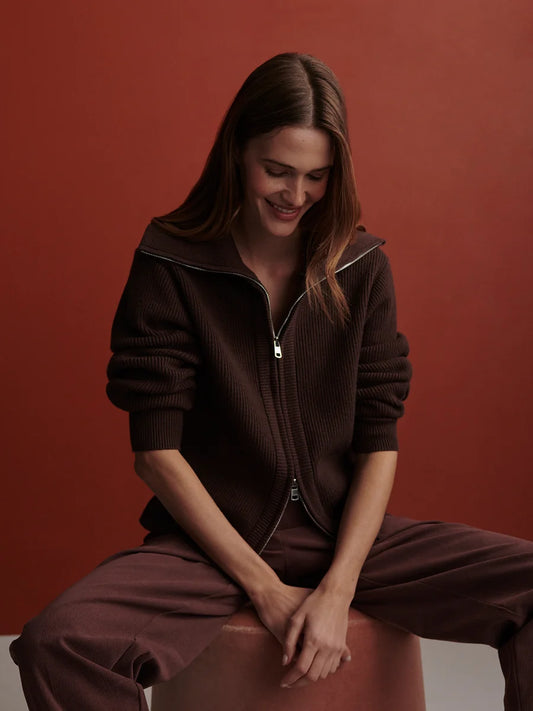 ENRICO ZIP KNIT COFFEE BEAN