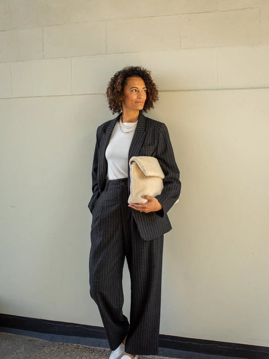 JUDITH PIN STRIPE TROUSER CHARCOAL