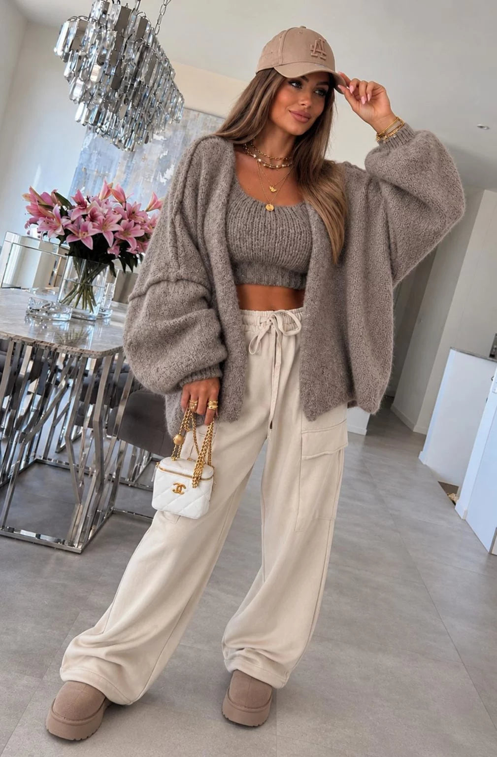 LEONIE OSZ BALLOON CARDIGAN TAUPE