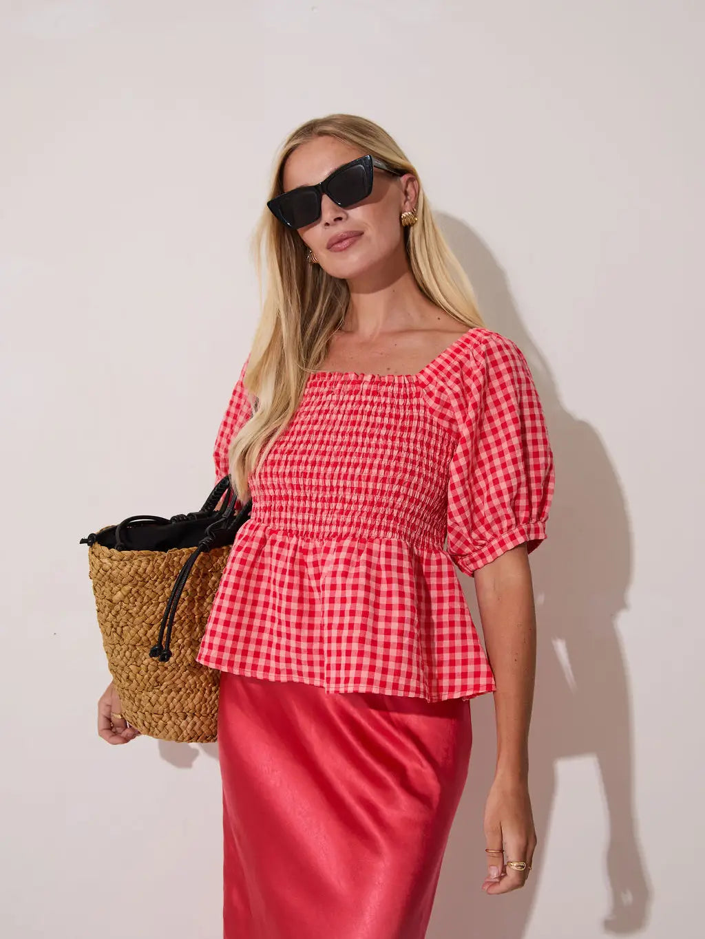 LEA GINGHAM SMOCK TOP