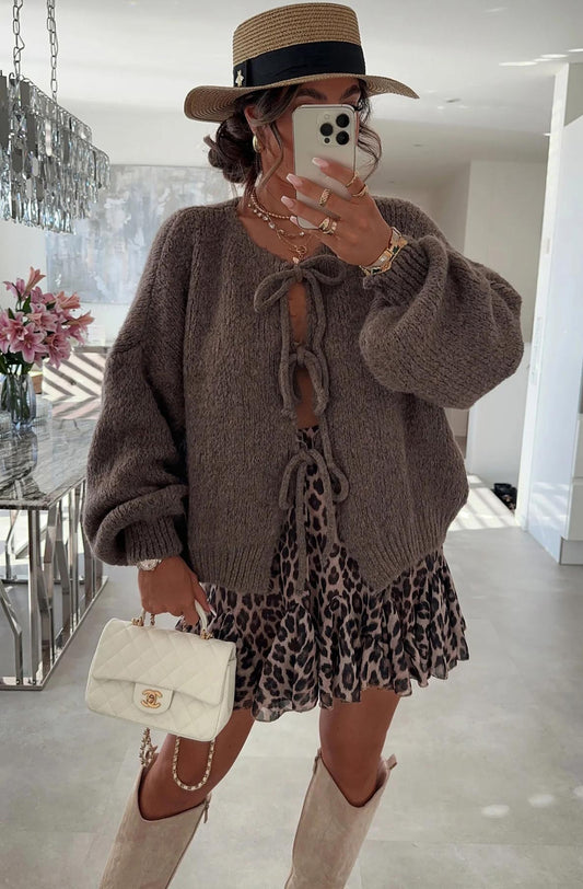 MELINDA TIE FRONT CARDIGAN MOCHA