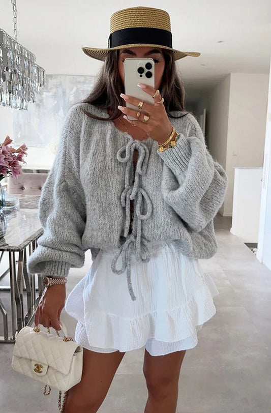 MELINDA TIE FRONT CARDIGAN GREY