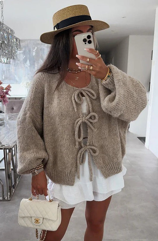 MELINDA TIE FRONT CARDIGAN SAND