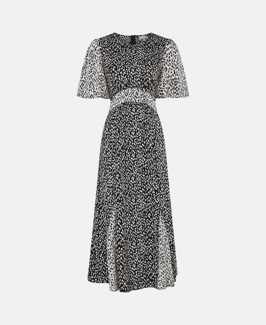 CONTRAST SATIN MIDI DRESS BLACK WHITE