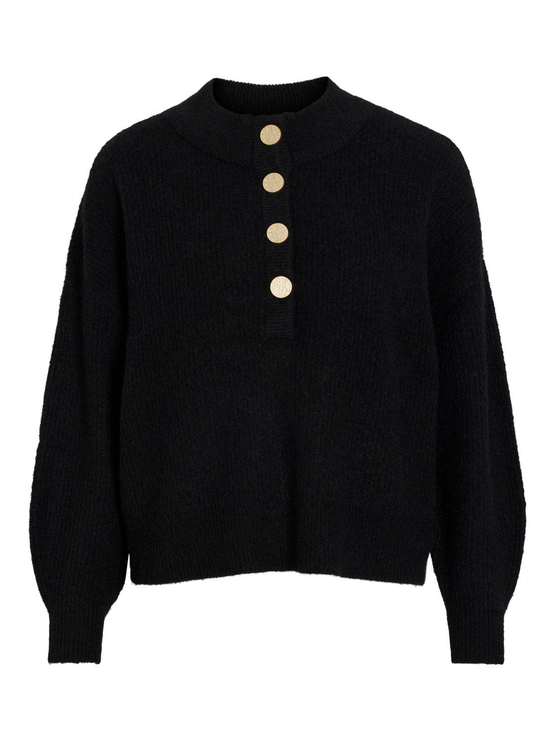 ALVA HIGHNECK L/S BUTTON KNIT BLACK