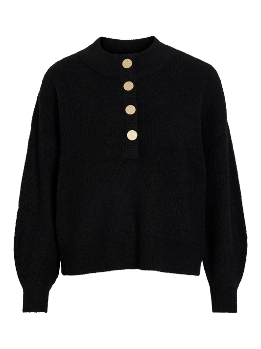 ALVA HIGHNECK L/S BUTTON KNIT BLACK